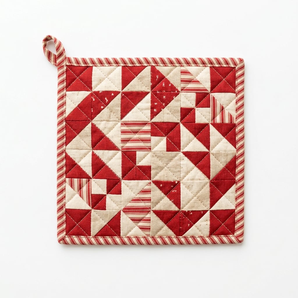 Red and cream quilted pot holder